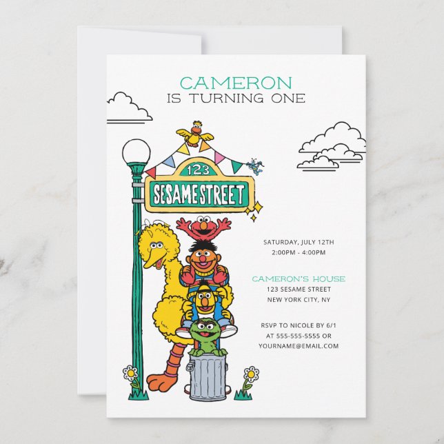 Invitación Cumpleaños de los personajes de Plaza Sésamo y Rót (Anverso)