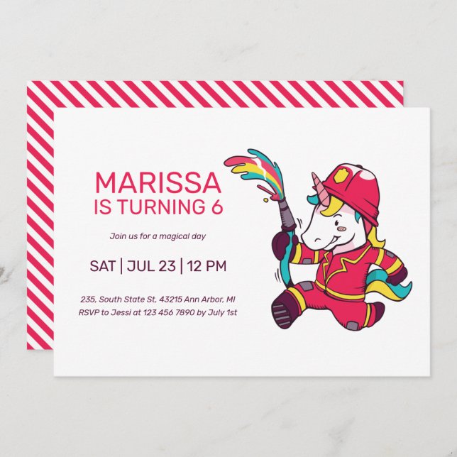 Invitación Cumpleaños de los Personalizados de bomberos de Un (Anverso / Reverso)