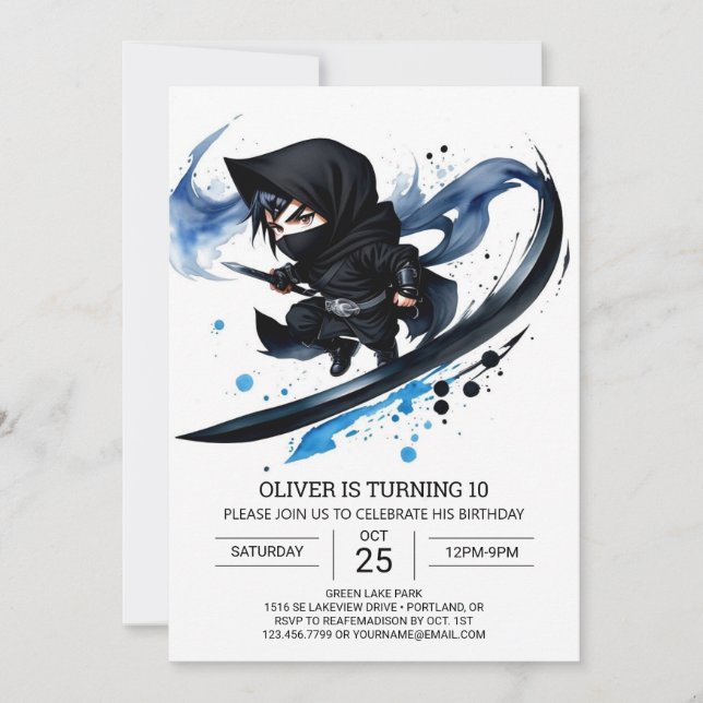 Invitación Cumpleaños de los personalizados Ninja Adventure (Anverso)