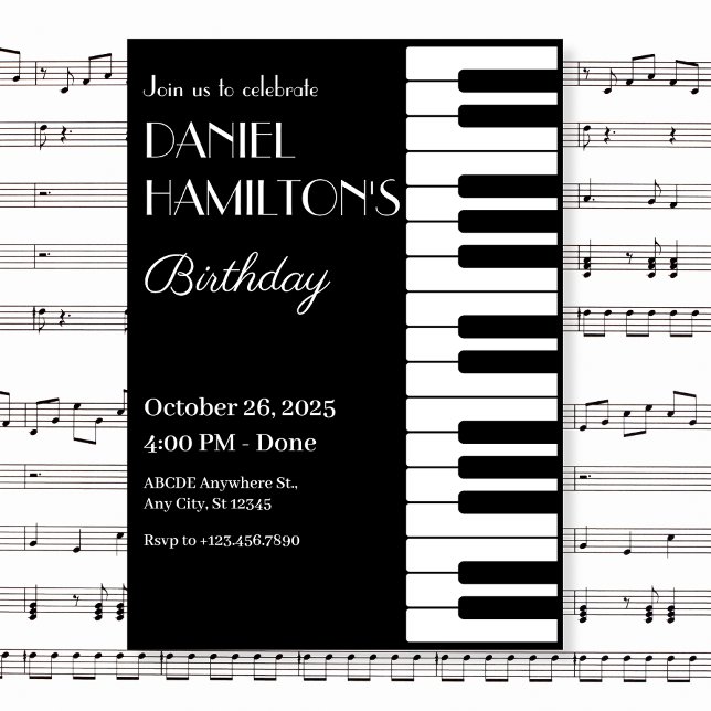Invitación Cumpleaños de los Pianos en blanco y negro (Subido por el creador)