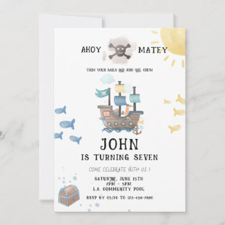 Invitación Cumpleaños de los piratas de acuarela