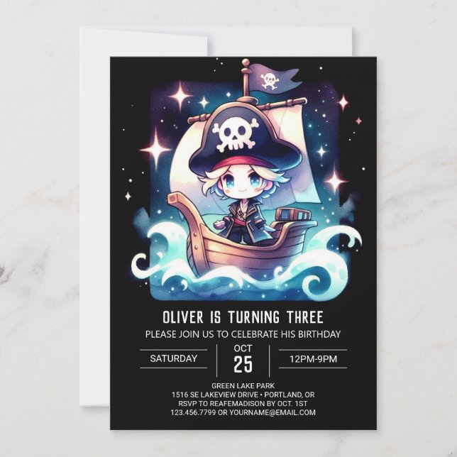 Invitación Cumpleaños de los piratas de Sweet Whimsy (Anverso)