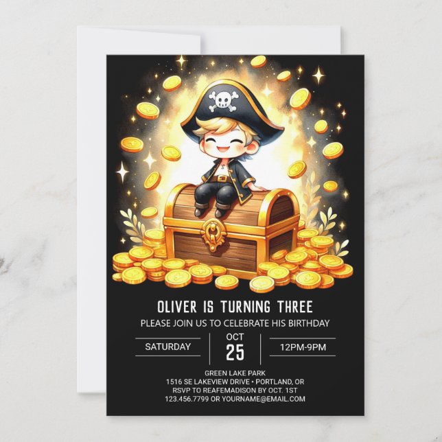 Invitación Cumpleaños de los Piratas Náuticos Oceánicos (Anverso)
