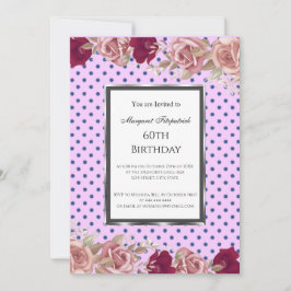 Invitación Cumpleaños de los puntos de polka con las rosas ro