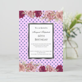 Invitación Cumpleaños de los puntos de polka con las rosas ro