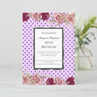 Invitación Cumpleaños de los puntos de polka con las rosas ro