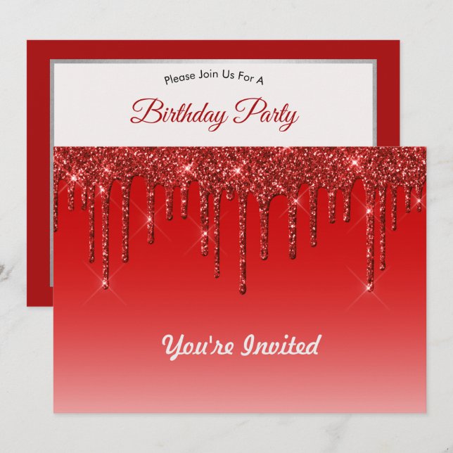 Invitación Cumpleaños de los Purpurinas rojos de moda (Anverso / Reverso)