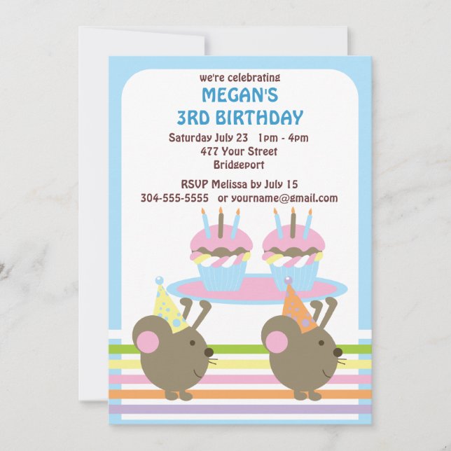 Invitación Cumpleaños de los ratones para niños (Anverso)