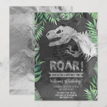 Cumpleaños de los Roar de los Dinosaurios Plateado