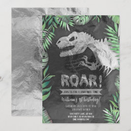 Invitación Cumpleaños de los Roar de los Dinosaurios Plateado