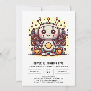 Invitación Cumpleaños de los robots metálicos del constructor