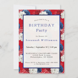 Invitación Cumpleaños de los Rosas Patrióticos Blancos Rojos