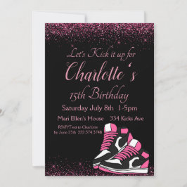 Invitación Cumpleaños de los Sneaker, Purpurina Rosa