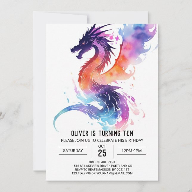 Invitación Cumpleaños de los sueños de dragón pequeño (Anverso)
