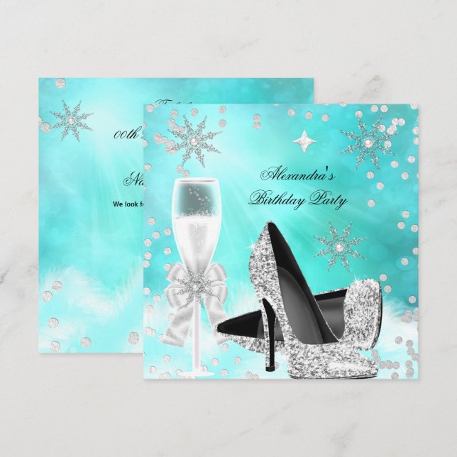 Invitación Cumpleaños de los talones altos de champagne de pl (Anverso / Reverso)