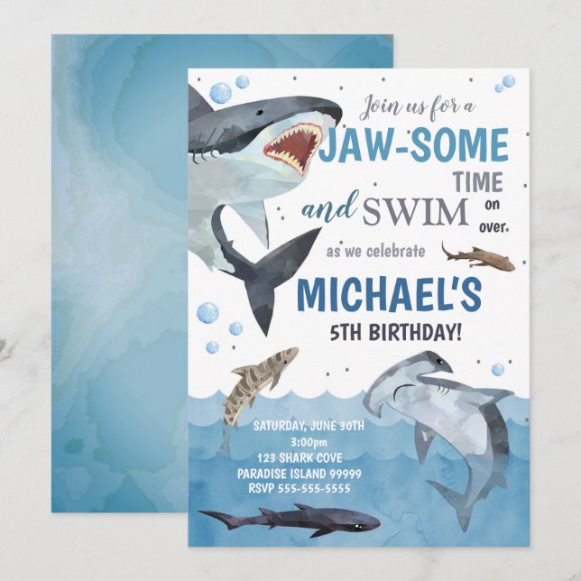 Invitación Cumpleaños de los Tiburones (Anverso / Reverso)