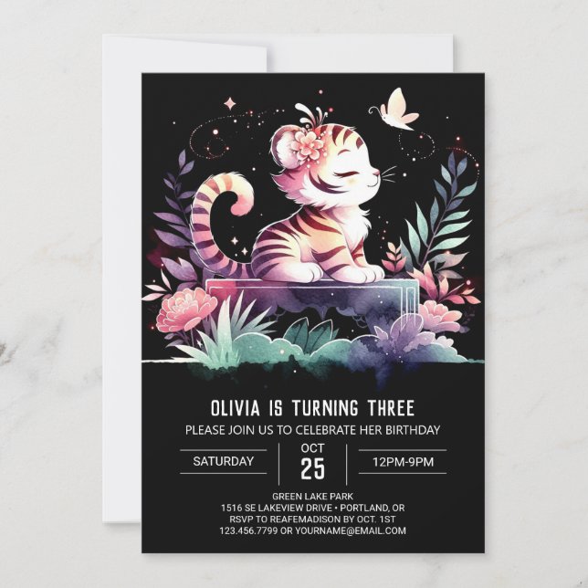 Invitación Cumpleaños de los tigres del bosque del castillo (Anverso)