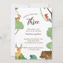 Invitación Cumpleaños de los tres Safari de la Selva, joven y