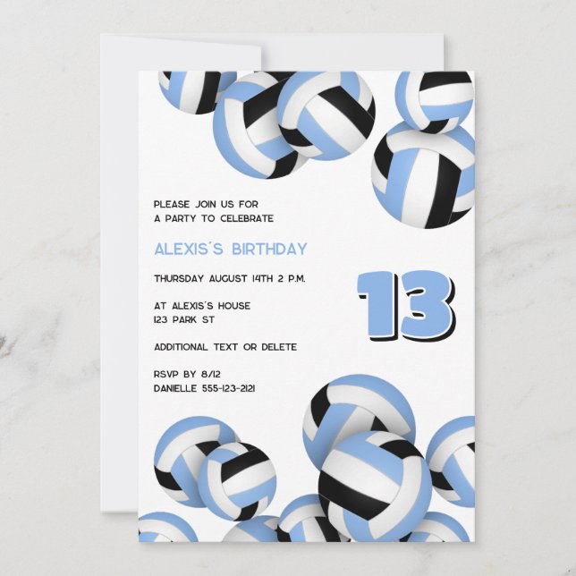 Invitación cumpleaños de lt blue volleyball o fiesta de equip (Anverso)