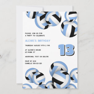Invitación cumpleaños de lt blue volleyball o fiesta de equip