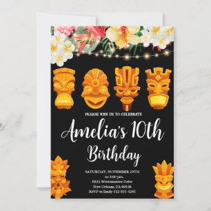 Invitación Cumpleaños de Luau, Fiesta de la máscara Tiki, Alo
