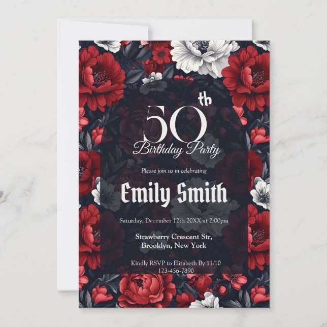 Invitación Cumpleaños de lujo con rosas personalizadas de pri (Anverso)