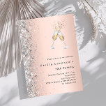 Invitación cumpleaños de lujo de oro Rosa de plata<br><div class="desc">Para una elegante fiesta de cumpleaños número 50 (o cualquier edad). Un fondo dorado rosa. Decorado con confeti de plata falsa y un par de flautas. Personalizar y agregar El nombre está escrito con un guión de estilo con letras a mano.</div>