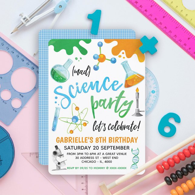 Invitación Cumpleaños de Mad Science Colorous (Put on your lab coat and get ready for an incredible party with our Science Party Invitation.)
