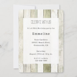 Invitación Cumpleaños de madera falsa verde rústico blanco