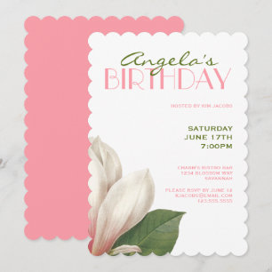 Invitación Cumpleaños de Magnolia Meridional  Blanco verde ro