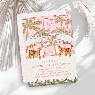 Invitación Cumpleaños de Mahjong Roaring Tigers Pink Chinoise