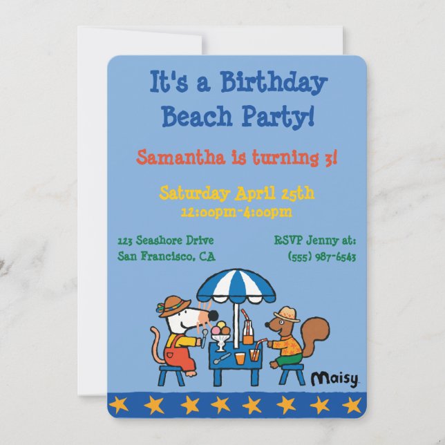 Invitación Cumpleaños de Maisy y Cyril (Anverso)