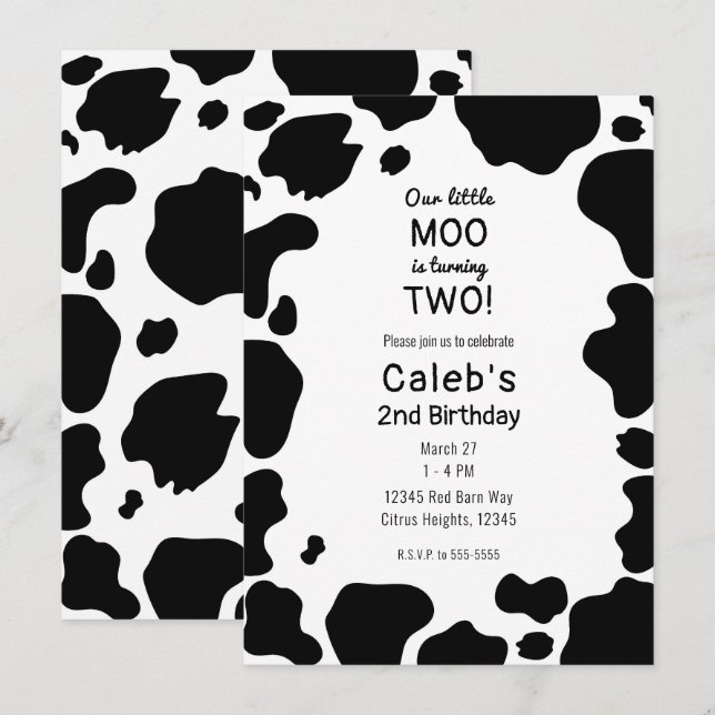 Invitación Cumpleaños de Manchas de Vaca Moo de Impresión en  (Anverso / Reverso)