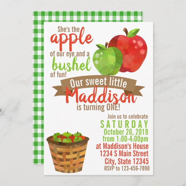 Invitación Cumpleaños de manzana (Anverso / Reverso)