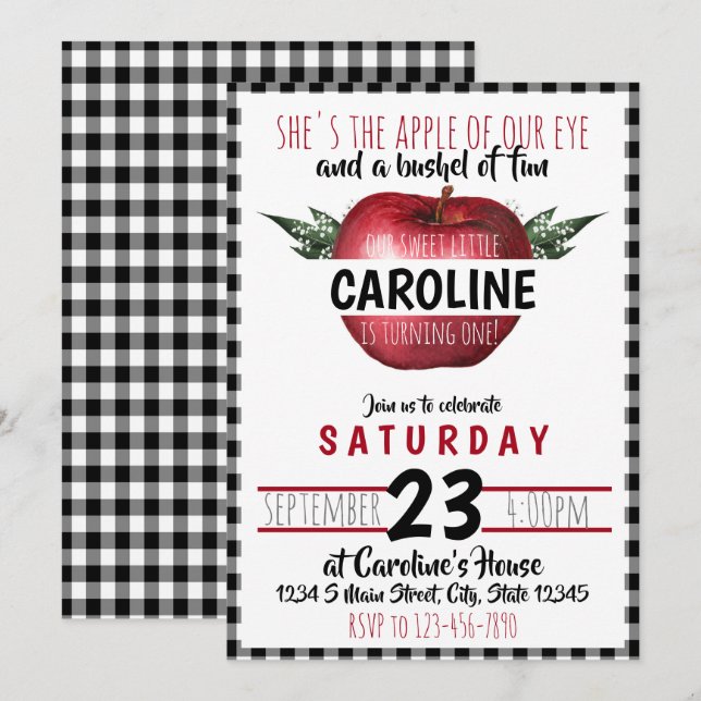 Invitación Cumpleaños de manzana (Anverso / Reverso)