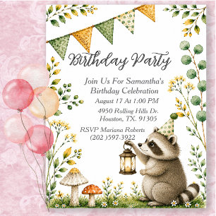 Invitación Cumpleaños de Mapache Animal Género Neutral Fiesta