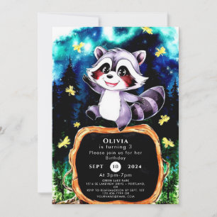Invitación Cumpleaños de Mapache Simple Colorido