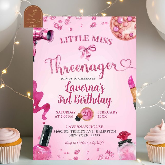 Invitación Cumpleaños de maquillaje de Threenager con brillo  (Subido por el creador)