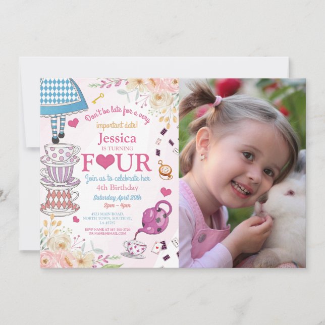 Invitación Cumpleaños de Maravilla, cuarto Fiesta del Tea, fo (Anverso)
