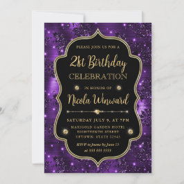 Invitación Cumpleaños de Marco Antiguo de Purpurina Morada El