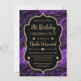 Invitación Cumpleaños de Marco Antiguo de Purpurina Morada El