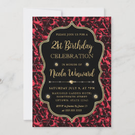 Invitación Cumpleaños de Marco Antiguo de Purpurina Roja Eleg