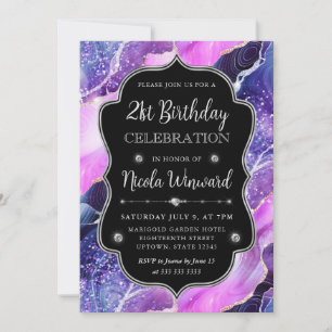 Invitación Cumpleaños de Marco de Ágata de Sirena Rosa y Púrp