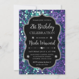 Invitación Cumpleaños de Marco de Lentejuelas de Sirena Azul 