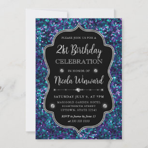 Invitación Cumpleaños de Marco de Lentejuelas de Sirena Azul 