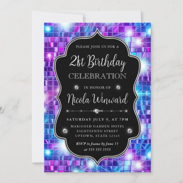 Invitación Cumpleaños de marco de mosaico de sirena azul y mo (Anverso)