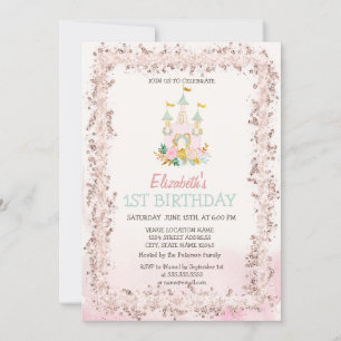 Invitación Cumpleaños de Marco de Purpurina Castillo de Acuar
