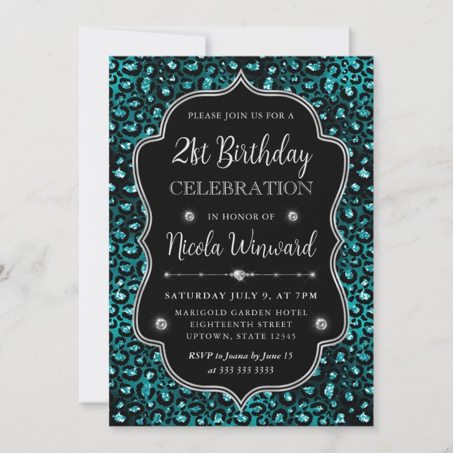 Invitación Cumpleaños de Marco de Purpurina con Manchas de Le (Anverso)