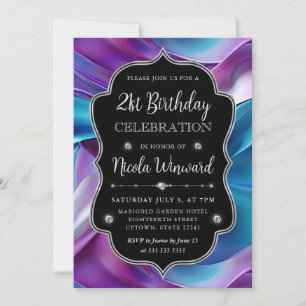 Invitación Cumpleaños de Marco de Seda de Sirena Morado y Azu