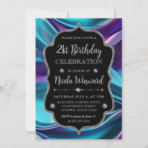 Invitación Cumpleaños de Marco de Seda de Sirena Morado y Azu